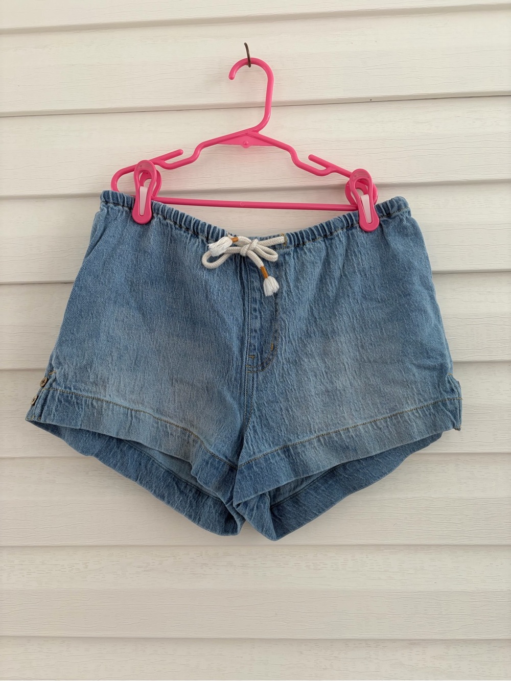 Roxy Light Wash Denim Pull On Shorts Drawstring Elastic Waist M